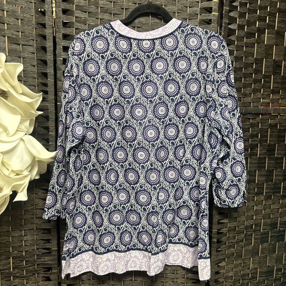 Talbots Blue Purple Medallion Block Print Tunic Top Size XL - Picture 5 of 5